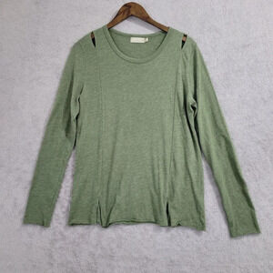 💥   Green Long Sleeve Top Size M Crew neck Pullover Cutout Shoulder  27CT